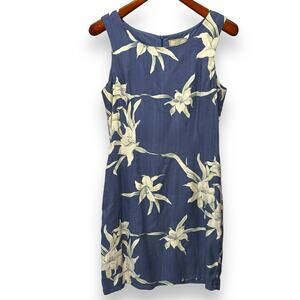 Paradise Originals 100% Silk Hawaiian Sheath Dress Size Medium Sleeveless Blue